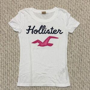 Hollister White Tee with Pink and Black Logo